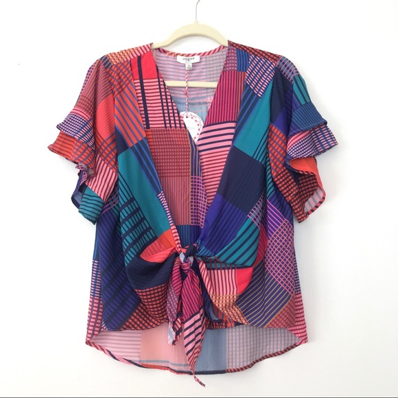 Umgee Tops - Umgee Tie Front Ruffle Sleeve